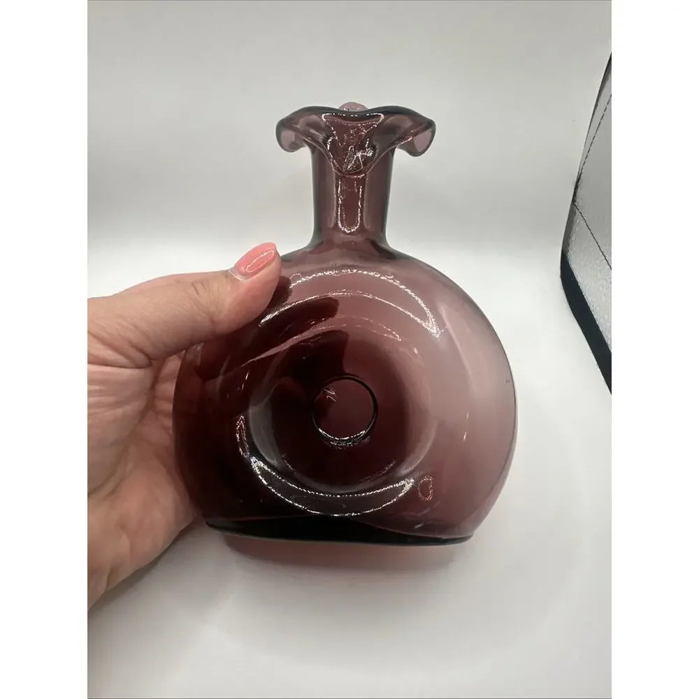 MCM Glass Purple Amethyst Doughnut Pulpit Vase / Decanter 7”